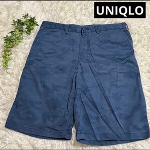 【ユニクロ】メンズショートパンツ　迷彩　ボタニカル　　カモフラ　76-84 ブルーorネイビー系　 ハーフパンツ　UNIQLO