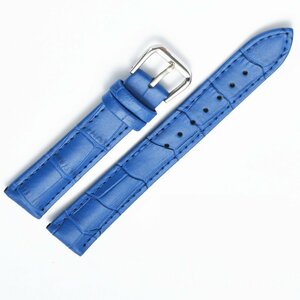 腕時計 ベルト クロコエンボス ブルー 14mm 交換工具&バネ棒付 牛革 メンズ レディース