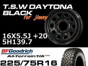 新型 ジムニー ホイール！ TSW デイトナブラック 16X5.5J+20 BF Goodrich All-Terrain T/A KO2 225/75R16 タイヤセット　JB64 JB23などに！