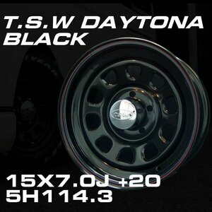 TSW DAYTONA ブラック 15X7J+20 5穴114.3 ホイール4本セット　＜100系ハイエース/Y30/130クラウンバン/ハイラックスなどに＞