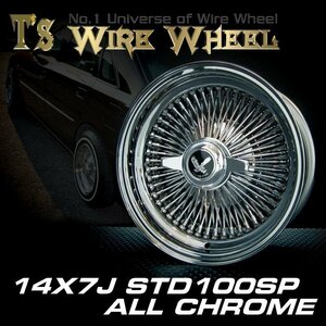 ワイヤーホイール T's WIRE 14X7J STD100SP オールクローム4本セット　＜ローライダー/USDM/アコード/シビック/ハイラックス＞