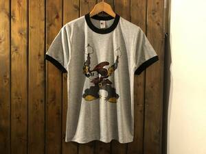 新品★ミッキーマウス　ビンテージスタイル　霜降り　リンガーTシャツ★アニメーション/カウボーイ/MICKEY/GRY