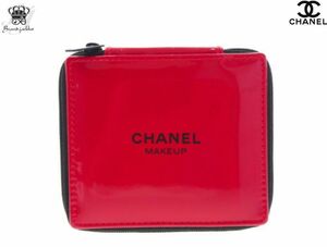 【Used 開封品】 シャネル CHANEL MAKEUP ノベルティ コスメポーチ ミニスクエアポーチ 小型ハードポーチ ファスナー PUエナメル 赤