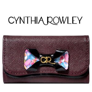 CYNTHIA ROWLEY［シンシアローリー］キーケース【アウルリボン】牛革 パープル ワイン系 本物保証