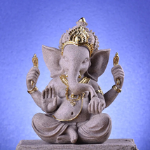 IG8843 Sサイズ サンドストーン インド ガネーシャ 象の神像　ヒンドゥー教 商売繁盛 幸運 風水 神様　カラー/２色/１点_画像6