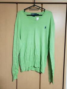 Polo RalphLauren ポロ ラルフローレン Vネック セーター ニット 黄緑 USED L (スウェット)