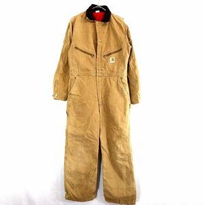 80年代〜 USA製 Carhartt カーハート ダック地 オールインワン TALON 裏地キルティング キャメルブラウン (メンズ 38R) 中古 古着 O0152