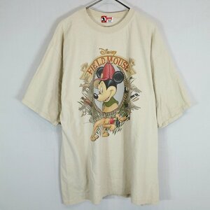 90年代 MICKEY. INC ミッキーマウス 半袖Ｔシャツ 大きいサイズ アメカジ 大判プリント ベージュ (メンズ XXL相当) 中古 古着 O1681