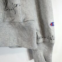 Champion チャンピオン ロゴプリント リバースウィーブパーカー 刺繍 アメカジ 総柄 グレー (メンズ XL) 中古 古着 O2949_画像7