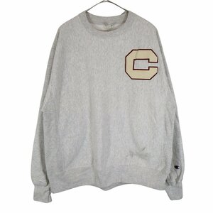 Champion チャンピオン ワンポイントロゴ リバースウィーブスウェット 刺 アメカジ 丸首 ワッペン グレー (メンズ L) 中古 古着 O2977