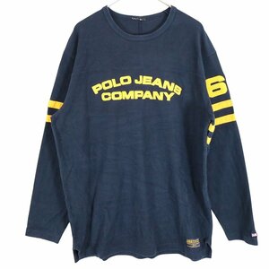 POLO JEANS ポロジーンズ ブランドネーム刺 長袖Ｔシャツ ネイビー (メンズ L相当) 中古 古着 O3055