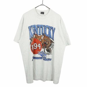 90年代 USA製 FRUIT OF THE LOOM フルーツオブザルーム カレッジ 半袖Ｔシャツ シングルステッチ グレー (メンズ XL) 中古 古着 O3123