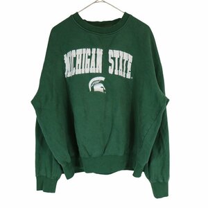 CAMPUS HERITAGE MICHIGAN STATE スウェット 刺繍 カレッジ 丸首 トレーナー グリーン (メンズ XL) 中古 古着 O3231