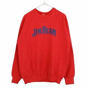 90年代 USA製 FRUIT OF THE LOOM フルーツオブザルーム JIM BEAM スウェット 企業 ラグラン丸首 レッド (メンズ L) 中古 古着 O3221