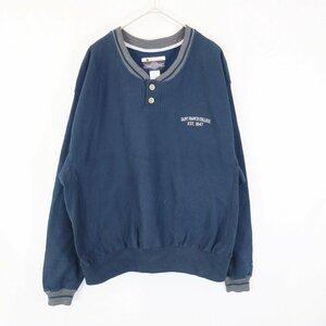 Champion チャンピオン カレッジ 聖フランシス大学 ヘンリーネック スウェット リバースタイプ ダークネイビー (メンズ L) 中古 古着 N8971