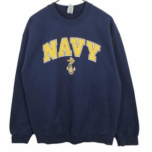 GILDAN ギルダン NAVY スウェット ミリタリー 丸首 トレーナー ネイビー (メンズ M) 中古 古着 O3383