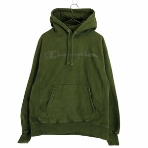 Champion チャンピオン リバースウィーブ パーカー ロゴプリント オリーブ (メンズ XL) 中古 古着 O3564