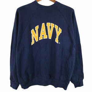 80年代 TULTEX タルテックス ミリタリープリント スウェット NAVY ラグランスリーブ ネイビー (メンズ L) 中古 古着 O3949