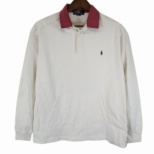 90年代 Polo by Ralph Lauren ポロバイラルフローレン 長袖ポロシャツ ホワイト (メンズ L) 中古 古着 O4049