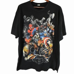 MARVEL キャラクター 半袖 プリントＴシャツ アニメ コミック アメコミ ブラック (メンズ 2XL) 中古 古着 O4296