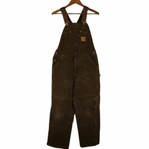 Carhartt カーハート オーバーオール ダブルニー 裏地キルティング ワンポイントロゴ ダック地 ブラウン (メンズ 34) 中古 古着 O4327