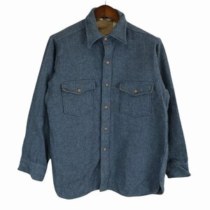 70年代 USA製 WOOLRICH ウールリッチ 長袖シャツ 無地 アウトドア キャンプ アウター 防寒 登山 ブルー (メンズ L) 中古 古着 O4442