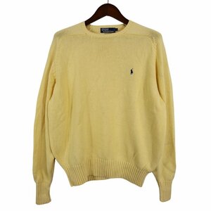 90年代 Polo by Ralph Lauren ポロバイラルフローレン ニットセーター ポニーロゴ イエロー (メンズ L) 中古 古着 O4496