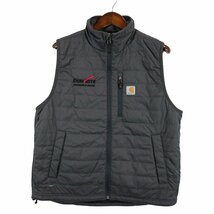 Carhartt カーハート 中綿 ベスト ワーク 企業ロゴ ワンポイントロゴ グレー (メンズ L) 中古 古着 O4521_画像1