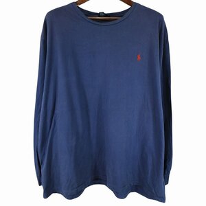 90年代 Polo by Ralph Lauren ポロバイラルフローレン 胸刺繍 クルーネック 長袖Ｔシャツ ロンT ネイビー (メンズ XXL) 中古 古着 O4652