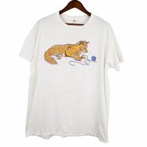 70年代 USA製 Hanes ヘインズ 猫 半袖Ｔシャツ シングルステッチ アニマルプリント ホワイト (メンズ XXXL) 中古 古着 O4818_画像1