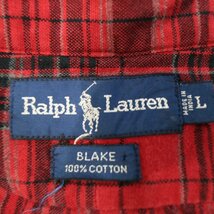 RALPH LAUREN ラルフローレン ネルシャツ 長袖シャツ 刺繍 チェック柄 レッド (メンズ L) 中古 古着 O4826_画像6