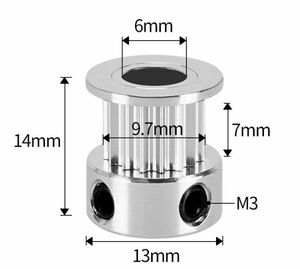 タイミングプーリー 3Dプリンター GT2同期ホイール 16歯 内径6mm 高14mm ベルト幅6mm