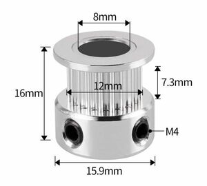 タイミングプーリー 3Dプリンター GT2同期ホイール 20歯 内径8mm 高16mm ベルト幅6mm