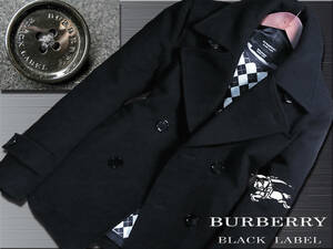 極上品！ジャガードチェック　羊毛　ブラック　Pコート　厚手メルトン　サイズM▼バーバリーブラックレーベル BURBERRY BLACK LABEL