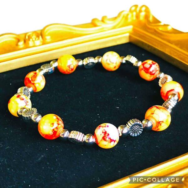 ☆マーブルブレスレット イエロー☆ 腕輪 ハンドメイド アクセサリー レディース 18cm ビーズ