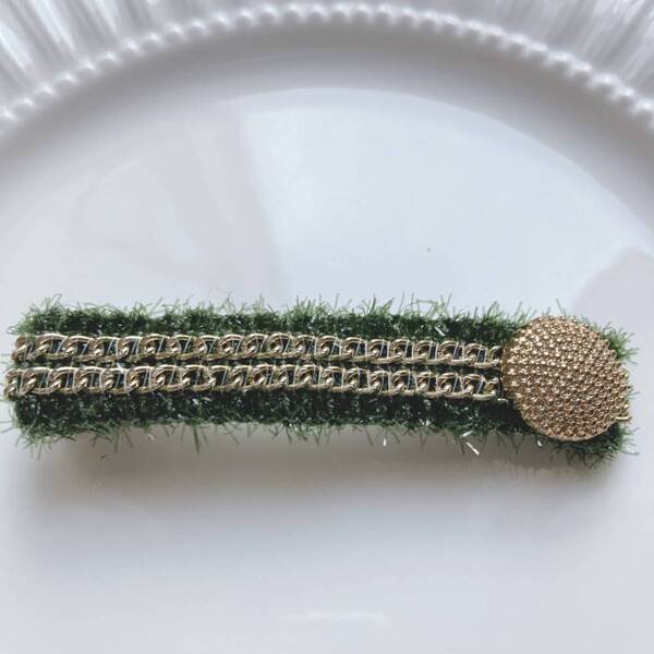 ヴィンテージヘアピン ゴールド グリーン アンティーク クリップ☆Vintage jewelry accessories A501