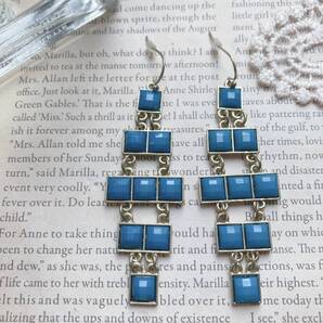 ラージモザイクドロップピアス ブルー ターコイズ ゴールド 未使用品 KOREA☆Vintage jewelry accessories A582