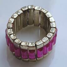 ヴィンテージリング　スパークリングラインストーン　キラキラ　伸縮タイプ　ピンク☆Vintage jewelry accessories A0649_画像4