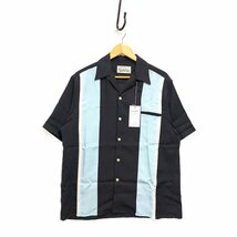 WACKO MARIA ワコマリア 22SS THREE-TONE 50s SHIRT オープン 半袖シャツ 黒×ライトブルー サイズS 正規品 / 31675_画像1