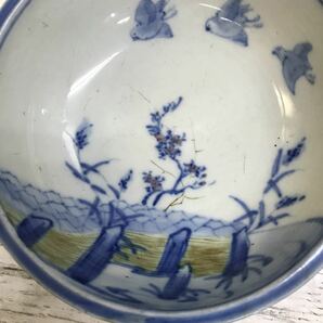 【長期保管品】染付 深鉢 花鳥図 19cm 大鉢 ボウル 普段使い 古美術 旧家蔵出の画像4