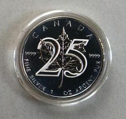 2013年(新品)カナダメイプルリーフ銀貨25周年記念銀貨 1オンス銀貨