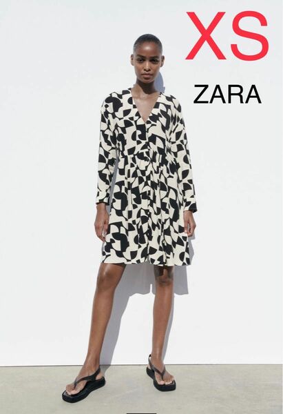 ZARA 花柄 ミニ ワンピース プリントワンピース 長袖ワンピース 幾何学