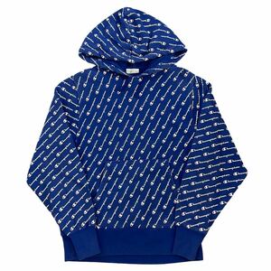 Champion REVERSE WEAVE スウェット パーカー M ブルー 総柄 リバースウィーブ ロゴ フーディー トレーナー チャンピオン