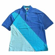 90s TOMMY HILFIGER XL 半袖 ポロシャツ ブルー ワンポイント 刺繍 半袖シャツ トミー ヒルフィガー ヴィンテージ_画像1