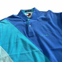 90s TOMMY HILFIGER XL 半袖 ポロシャツ ブルー ワンポイント 刺繍 半袖シャツ トミー ヒルフィガー ヴィンテージ_画像2