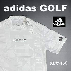 ■【XL】アディダス GOLF エンボスプリント モックネック 半袖シャツ白■