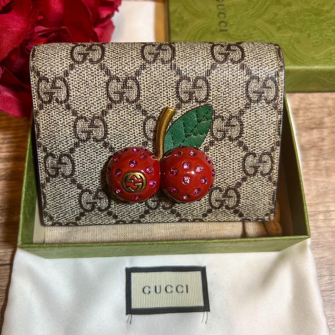 GUCCI グッチ チェリー 二つ折り コンパクト 財布 ウォレット GG