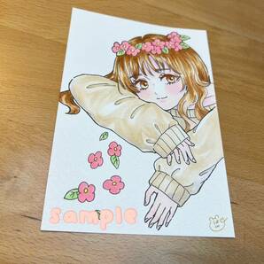 手描きイラスト 手書き オリジナル アナログ 女の子 コピック ポストカードサイズ イラスト 花冠 かわいいの画像2