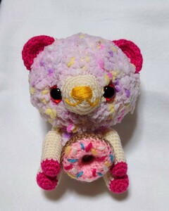 [ sho medaka ][ pink. ..][ knitting ][ candy color ] hand made [ doughnuts ] braided ... teddy bear soft toy 