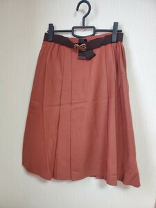 Vogel ロングスカート プリーツスカート　ウール　ベルト付　フレアースカート　Lサイズ　ウエスト72cm　11号相当　ダークオレンジ